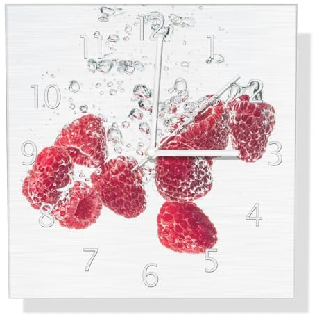 Wallario Design Wanduhr Sprudelnde Himbeerfrische aus Aluverbund, Alu-Uhr Größe 30 x 30 cm, weiße Zeiger mit Metalloptik