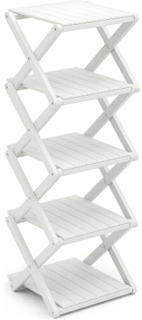 SlateSoul Schuhregal Schmal, Klappbar, Holz,Platzsparend (Weiß, 5 Ebenen) | Schuhregal platzsparend, Multifunktional für camping Schlafzimmer, Schrank, Wohnzimmerecke, keine Installation erforderlich