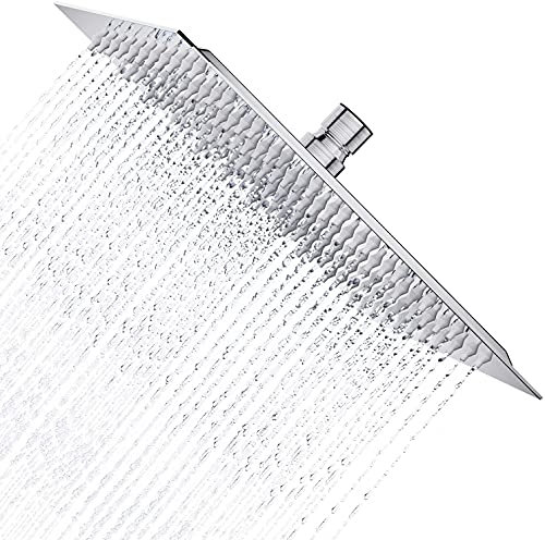 Derpras Square Rain Shower Head 304 Stainless Steel Ultra Thin Powerful High Pressure Top Spray Bathroom Rainfall Showerhead (Brushed Nickel) (8 Inch,121 Jets)