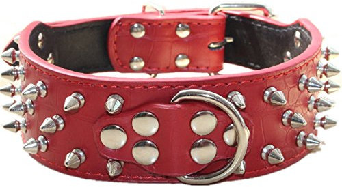 haoyueer Collar de cuero para perro con pinchos, remaches de bala de 5 cm de ancho, elegantes collares de cuero para perros medianos y grandes, Pitbull … (M, rojo)