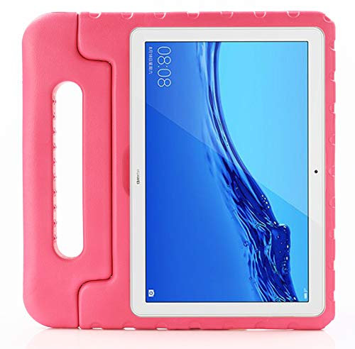 ZiHang Funda Infantil Huawei Mediapad M5 Lite 10.1, Carcasa Niño Antigolpes con Asa Convertible Tapa de Soporte, Funda Bebé Ligera para Huawei Mediapad M5 Lite 10.1 (Rosa roja)