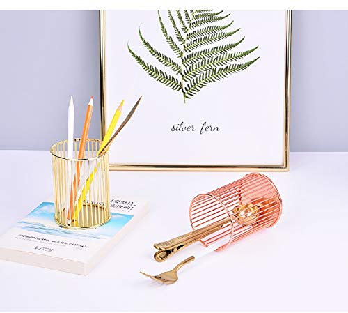 Gullor Wire Metal Desktop Pencil Holder, Makeup Brush Holder, Set of 2, Gold and Rose Gold