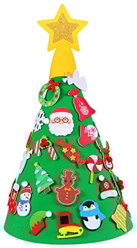 SUPVOX Árbol de Navidad de fieltro DIY con 29 decoraciones para niños de Año Nuevo Juguete hecho a mano para Navidad en el hogar Decoración de fiesta
