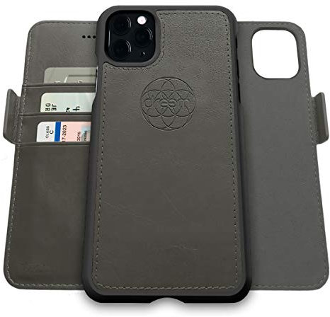 Dreem Fibonacci 2in1 Handyhülle Flipcase für iPhone 11 Pro | Magnetisches iPhone Case | TPU Etui Lederhülle Schutzhülle, RFID Schutz, Veganes Kunstleder, Geschenkbox | Grau