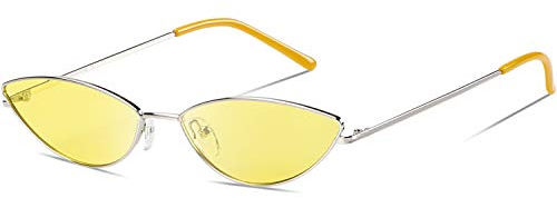 DUCO Trendy Cool Stylish Vintage Cateye Polarisierte Sonnenbrille für Frauen UV400 Schutz W019 (Silber Gelb)