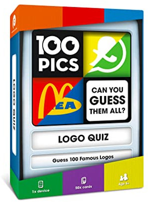 100 PICS Logo Quiz Travel Card Game - Guess 100 Logos, Family Brain Teasers, Pocket Puzzles For Kids And Adults