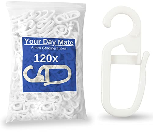 120 x Ganci Tenda con Occhielli da 6 mm, per Anelli per Tende Fino a Ø 6 mm, Bianco, per Binari e Bastoni per Tende, Gancetti per Tende da 6 mm, Accessori per Tende, Ganci Tende da 6 mm, Ganci a Clip