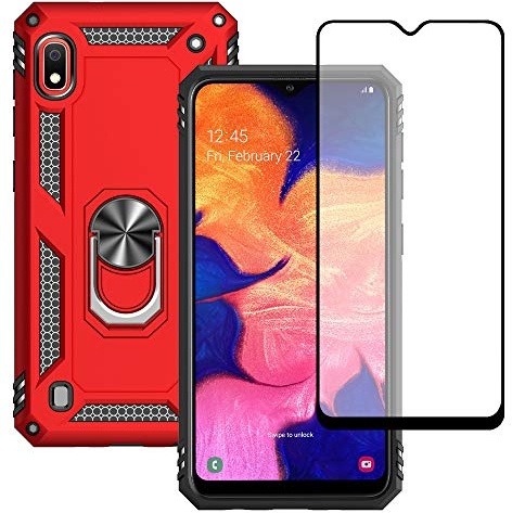 Yiakeng Case for Samsung Galaxy A10 and Tempered Glass Screen Protector, Silicone Shockproof Defense Bumper Armor Case Cover for Samsung Galaxy A10 (Red)
