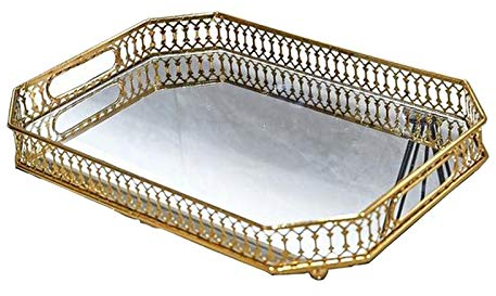 Spiegel Tablett Dekorative Tablett Parfüm Tablett Make Fach Schmuck Tablett Gold Gespiegelt Tablett für Kristall Perlen Eitelkeit, Kommode, Bad, Rechteck