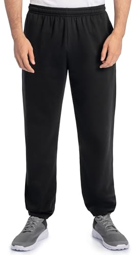 Fruit Of The Loom Mens Eversoft Fleece Elastic Bottom With Pockets, Relaxed Fit, Moisture Wicking, Breathable Sweatpants, Black, X-Large US