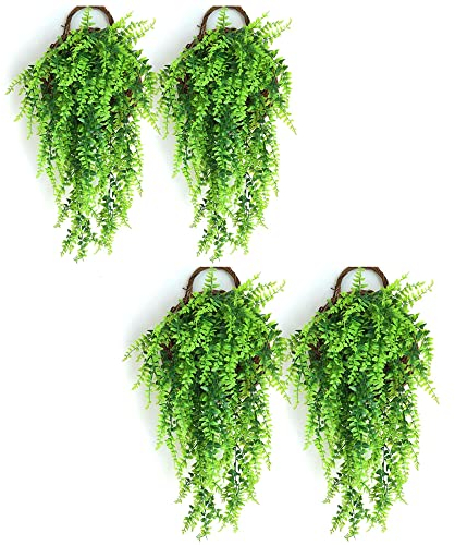 JustYit 4 Pièces Plantes Lierre Artificiel Vertes Artificielles à Suspendre en Plastiquel Plantes Rampantes Artificielles pour Mur, Intérieur, Extérieur, Jardin, Décoration Murale De Mariage