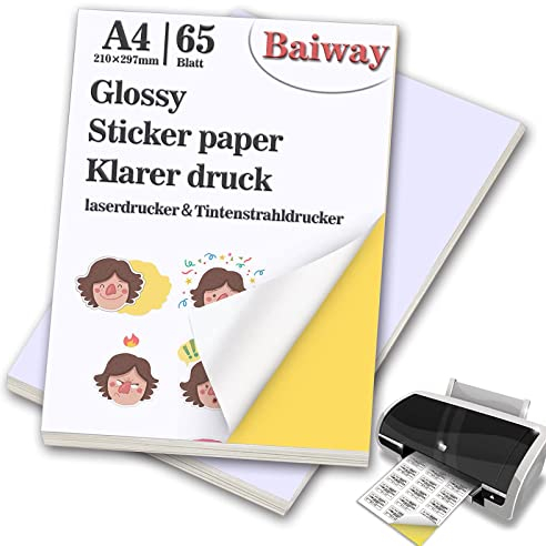 Etiketten Selbstklebend 50 Blatt Sticker Papier zum Bedrucken Selbst Drucken A4 Bedruckbare Klebefolie Glänzend Druckerpapier Bedruckbar Klebeetiketten für Laser- Und Tintenstrahldrucker