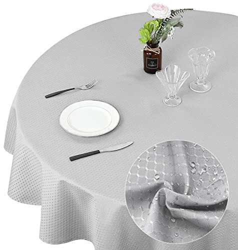 Eternal Beauty Round Table cloth, 150cm Wrinkle Free Tablecloth, Water Resistant and Machine Washable Circular Table Cover for Home Dining Party Restaurant (Silver Grey, 59inch)