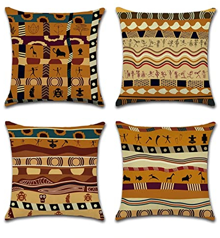 Foyaya Kissenbezug 40x40cm 4er Set Dekorative Kissen Afrika Geometrie Weiche Samt Sofakissen Kissenbezüge Quadrat Dekokissen Kissenhülle für Sofa Auto Schlafzimmer Zuhause Dekor