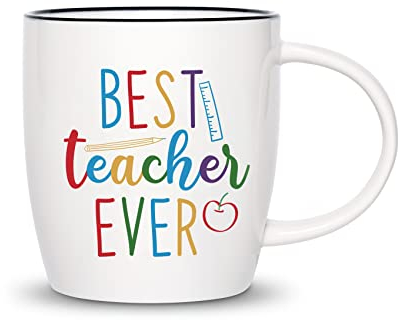 CARAKNOTS Regalos de agradecimiento al profesor Taza del mejor profesor Ever Teacher, regalos de cumpleaños de Navidad para profesores Taza inspiradora de 13 onzas Taza de café de cerámica
