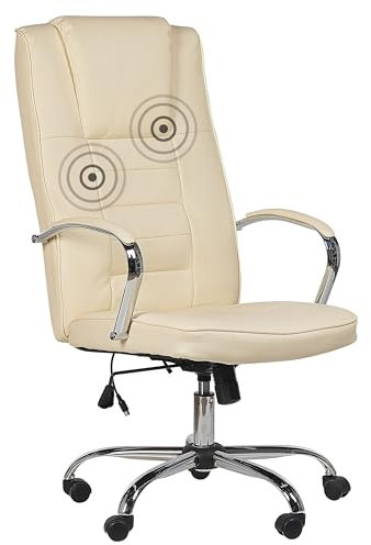 Beliani Bequemer Chefsessel Massagefunktion Heizfunktion Kunstleder beige Grandeur