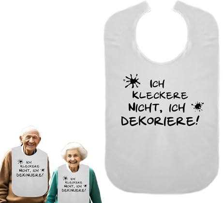 Cre9tive Ich kleckere nicht, ich dekoriere - Geschenk zur Rente - Lustiges Lätzchen für Erwachsene Ess-Schürze Essschürze Kleidungsschutz wasserdicht ID: 002 (weiß)