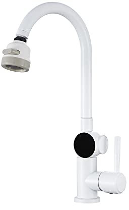 Klobvtt Robinet de cuisine blanc robinets d'évier chauds et froids rotatifs avec affichage numérique de la température LED, robinet de cuisine moderne à arc élevé pour évier de camping-car/bar (3 fonc