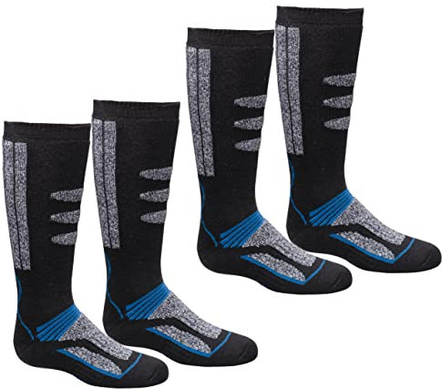 BestSale247 2 Paar Kinder-Damen Herren Skisocken Skistrumpf Funktionssocken Snowboard für Wintersport mit Spezial-Polsterung (2 Paar/Blau, 27-30)