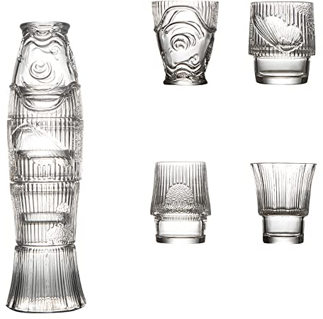 Hosoncovy 4 Tassen Set Faltbarer Glasbecher Koi Fischbecher Wasserbecher Trinkbecher Teetasse Kaffeebecher Trinkgläser Glas Tumbler für Cocktail, Saft, Erfrischungsgetränke (Transparent)
