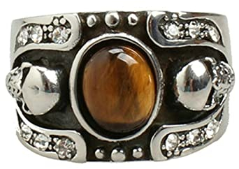 BCughia Edelstahl Ringe, Männer Ring Bernstein Klar Rundschliff Zirkonia Schädel mit Ovalem Stein Hochzeit Geburtstags Geschenke Herren Größe 67 (21.3)