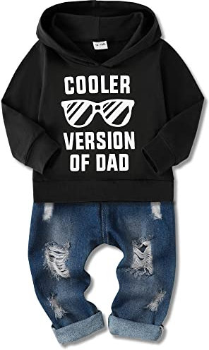 Amissz Completo Bambino Neonato, Bimbo Neonati Vestiti per Neonato Tuta Manica Lunga Lettera Stampata Maglietta Top + Pantaloni in Jeans Set Bianco 3-4 anni