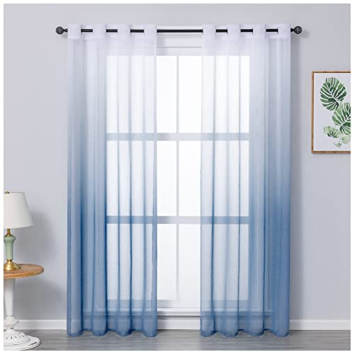 YOUCAI Farbverlauf Vorhänge mit Ösen Transparente Gardinen Tüll Luftig Dekoschal Voile Vorhang Zarte Schattierte Gardinen für Schlafzimmer Kinderzimmer Wohnzimmer Blau2 150x250cm(1 Stück)