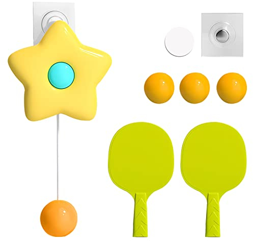 Set d'entraînement de Tennis de Table Suspendu pour l'intérieur, Set de Tennis de Table Suspendu créatif avec Crochets adhésifs, Set d'entraînement de Tennis de Table Suspendu pour l'intérieur, Jaune