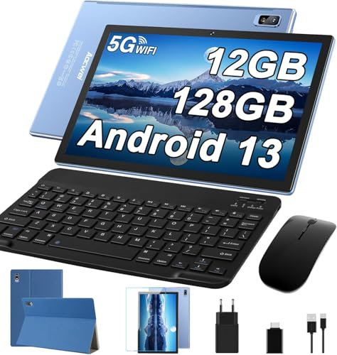 AOCWEI Tablet 10 Pulgadas Android 13 Tableta Google GMS con 12GB Ram+128GB ROM(512GB TF),5G+2.4G WiFi,Octa-Core,2.0ghz,8000mah,5+8mp,Face ID,Tablet con Teclado,Mouse