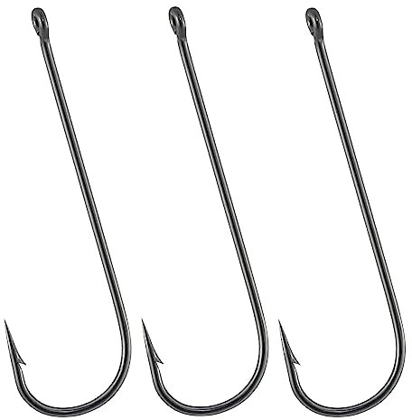 Alwonder 100 Pack Aberdeen Sea Fishing Hooks Inline Fishing Hooks Long Shank Light Wire High Carbon Steel Freshwater Tackle for Trout Bass Catfish Crappie Wacky Drop Shot #1/0