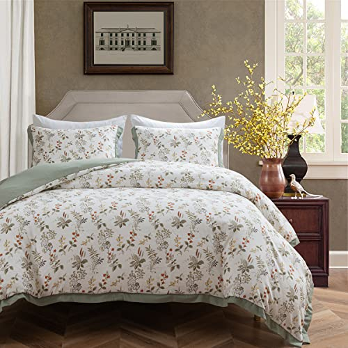 Tospass Blumen Bettwäsche 135x200 Grün Weiß 2Teilig Rustikal Aesthetic Wendebettwäsche mit Blätter Blumen Muster Mikrofaser Floral Bettwäsche, 1 Bettbezug 135x200 und 1 Kissenbezug 80x80