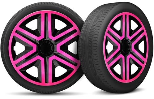 Radkappen 15 Zoll Radzierblenden 4er Set passend für alle Stahlfelgen - Einstellbarer Sicherungsring - Schwarz Rosa Pink