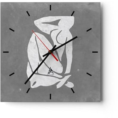 Modern Wanduhr Minimalistisch Akt Empfindlich 40x40cm Quadrat Groß Wand Uhr Glas Analog Zimmeruhren Küche Büro Wohnzimmer Glasuhr Wall Clock Dekoration Design Wanddekoration Küchenuhr C3AC40x40-5532