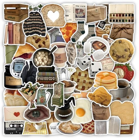 Zhtulck Vintage Sticker, 60 Stücke Aesthetic Aufkleber, Sticker Aesthetic, Boho Aesthetic Stickers Set, Perfekt für Laptop、Gitarre, iPad、Skateboard – Ausdrucksstarke Stickers Kollektion