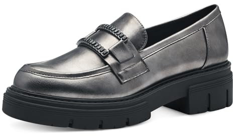 MARCO TOZZI Damen Loafer ohne Absatz Vegan mit Plateau, Silber (Pewter), 38 EU