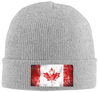 Retro Kanada Flagge Herren und Damen Strickmütze Draht Hut Winter Warme Mütze Lose und Verdickte Geeignet für Zuhause und Outdoor-Aktivitäten Schwarz, grau, One size