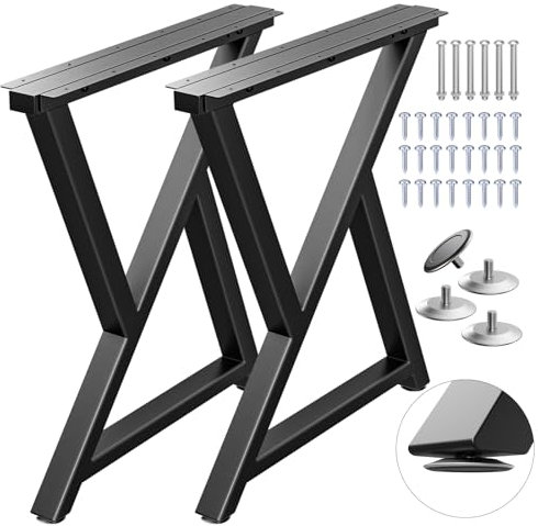 TOCRETOARE Lot de 2 pieds de table en métal robuste pour salle à manger, bureau, table basse, 71 x 61 cm, noir industriel