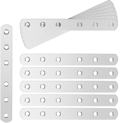 JIEHIN 12 conectores de acero inoxidable para madera, 162 x 20 mm, placa perforada de acero inoxidable, conector plano, conector plano perforado con 72 tornillos para armario, mesa y silla, superficie
