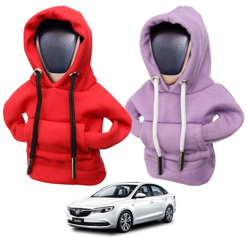 FANGCCC Schaltknauf Hoodie, 2 Stück Abdeckung, Auto Universal Schalthebel Haube, Lustige Deko für Auto Innenraum (Rot, Lila)