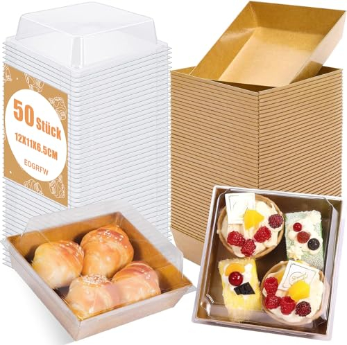 EOGRFW 50 Stück Kuchenschachteln mit Transparentem Deckel(Braun)