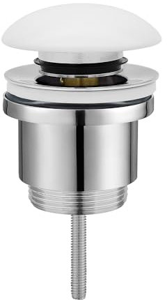 Piletta di scarico click clack universale bianco opaco con e senza troppopieno, scarico in ottone con attacco standard G1”1/4