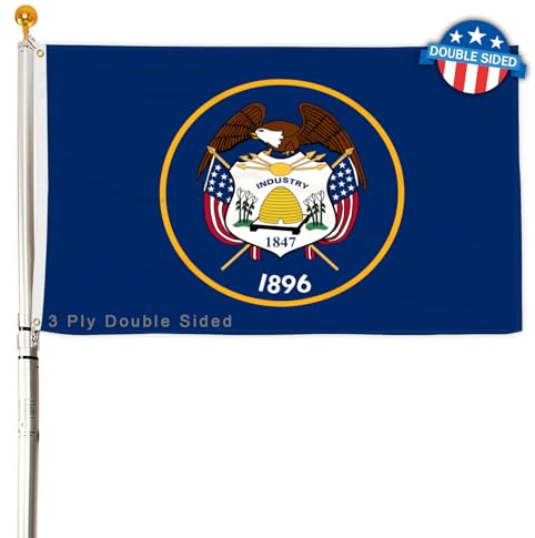 3-lagige Flagge des Bundesstaates Utah, 60 x 90 cm, 150D Polyester, doppelseitig, strapazierfähig, lebendige Farben mit strapazierfähigem Segeltuchkopf und 2 Messingösen