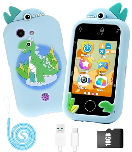 3T6B Telephone Portable pour Enfant avec Double Appareil Photo, Smartphone Enfant Jouets Electroniques Educatifs avec Carte SD 16G, Lecteur MP3, Contient des Contes de fées, Cadeau Enfant 3+ Ans