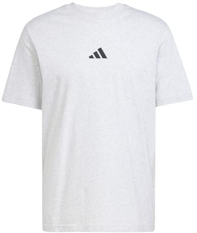 adidas Men's Essentials SMALL Logo Single Jersey Tee, Light Grey Heather/Black, M