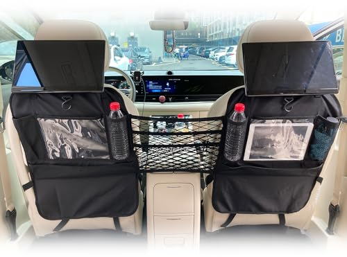 GUOMIS Rückenlehnenschutz auto kinder,Organizer auto,rückenlehnen organizer auto kinder,3-stufiger Auto-Netz-Organizer,Wird zur Aufbewahrung im Auto, Schützen Sie Kinder und Haustiere