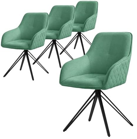 ML-Design Esszimmerstühle drehbar 4er Set, Textil Webstoff, Grün, Wohnzimmerstuhl mit Armlehne/Rückenlehne, 360° Drehstuhl, Polsterstuhl mit Metallbeine, Ergonomische Sessel, Küchenstuhl Loungesessel