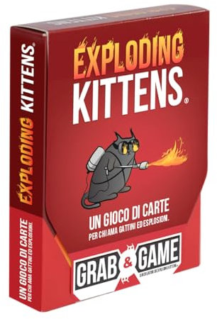 Exploding Kittens Grab & Game (Edizione Tascabile), Gioco di Carte Edizione da Viaggio, Party Game, 2-3 Giocatori, 7+ Anni, Edizione in Italiano