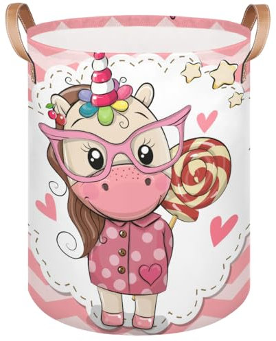 Cartoon Unicorn Large Laundry Hamper Fabric BasketCute Unicorn Foldable Storage Cubes Boxes Bin Home Organizer for Clothes Bedroom Bathroom Living Room