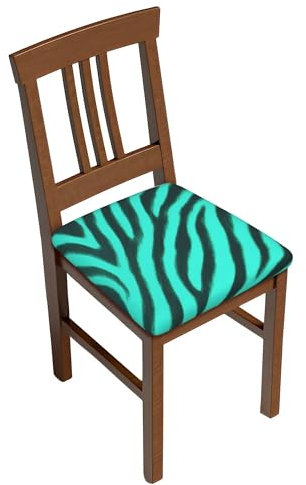 Stuhlsitzbezug 4er Set, Pop Art Turquoise Zebra Texture Stuhl Sitzkissenbezug Anti-Staub Stuhlbezüge für Büro, Wohnzimmer, Küche