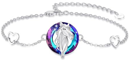 PARYFO Pferde Armband 925 Sterling Silber Verstellbares Pferde Armband mit Lila Kristall Pferde Schmuck Geschenk für Damen Mädchen Pferde Liebhaber
